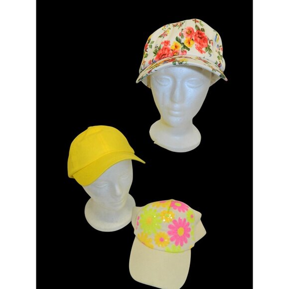 Colorful Baseball Caps Yellow Floral Bling Flowers Set Of 3 Daisies Rose Bouquet - Picture 1 of 8
